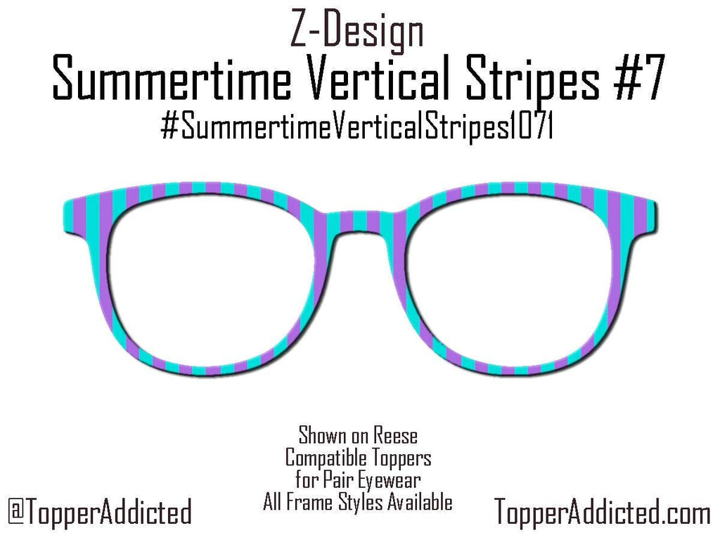 Summertime Vertical Stripes Metal Toppers for Pair Eyewear | Purple Aqua Pink Striped Glasses Toppers | Fast Shipping - Options Available