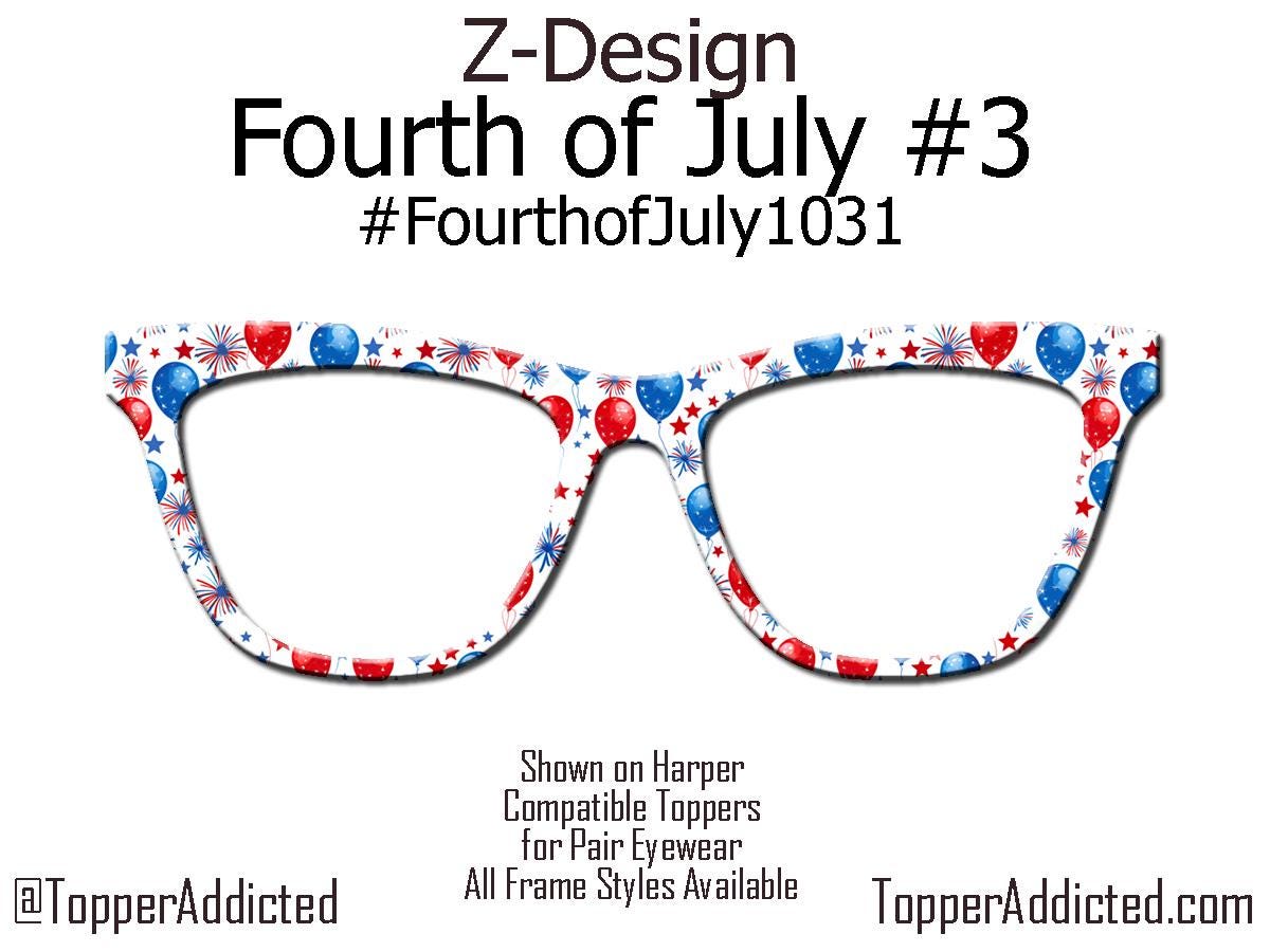 Firecracker Balloons – Red, White & Blue Celebration Topper for Pair Eyewear- 4th of July Metal Topper