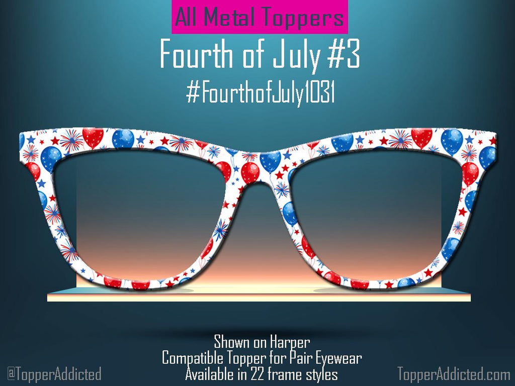 Firecracker Balloons – Red, White & Blue Celebration Topper for Pair Eyewear- 4th of July Metal Topper