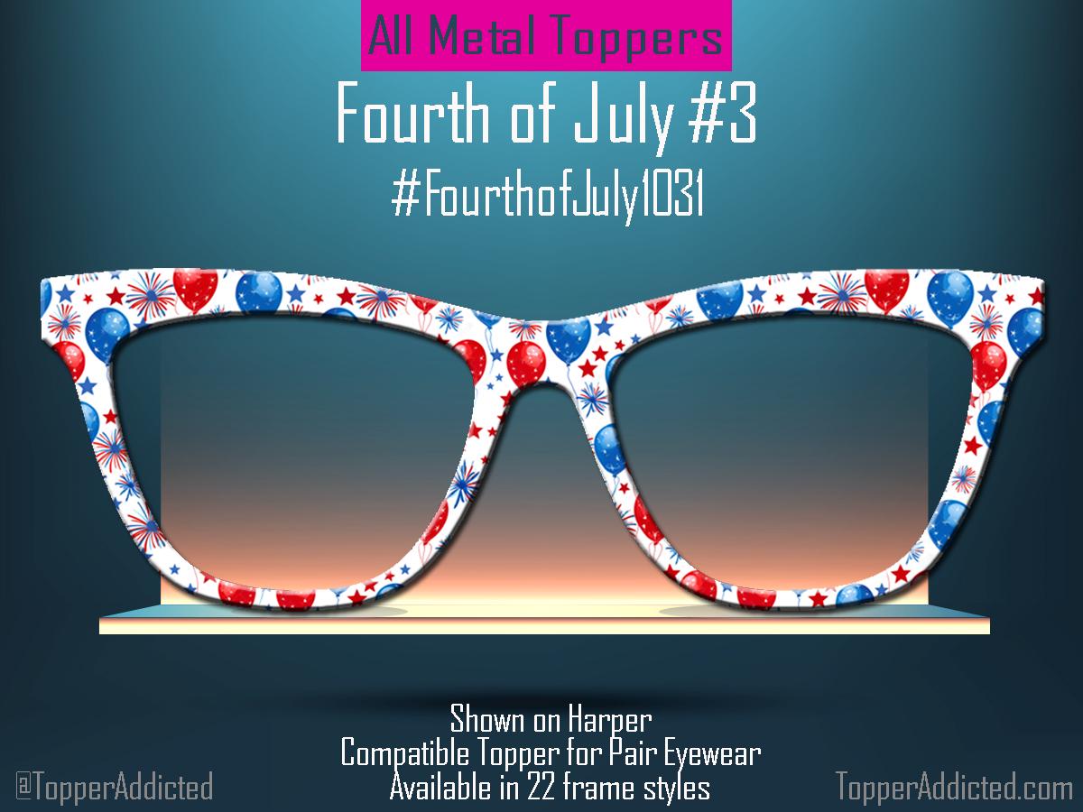 Firecracker Balloons – Red, White & Blue Celebration Topper for Pair Eyewear- 4th of July Metal Topper