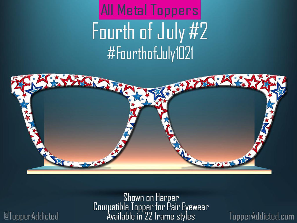 USA Star Parade – Multicolor Patriotic Star Metal Topper for Pair Eyewear- 4th of July Metal Topper - July4th Stars of Patriotism