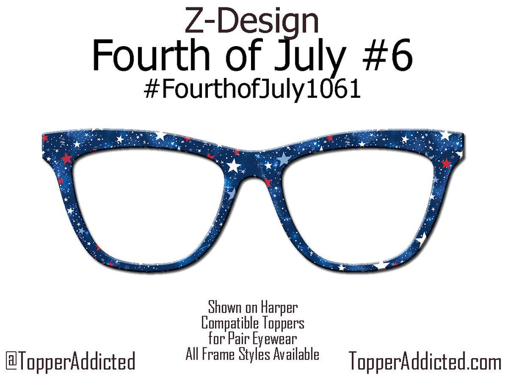 Star Filled Night USA – Deep Blue Patriotic Star Print Topper for Pair Eyewear - 4th of July Metal Topper Red, White and Blue - Ships FAST.