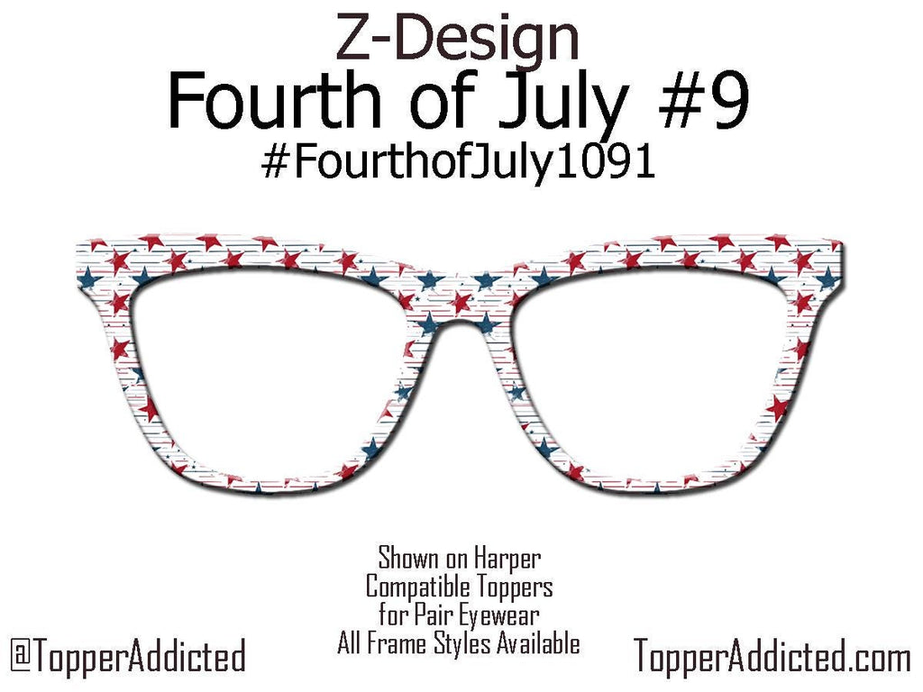 Subtle Stars & Vintage Lines – Retro Patriotic Topper for Pair Eyewear- 4th of July Metal Topper Red, White and Blue - Ships FAST. Patriotic