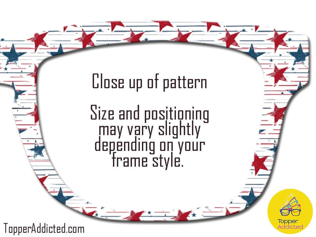 Subtle Stars & Vintage Lines – Retro Patriotic Topper for Pair Eyewear- 4th of July Metal Topper Red, White and Blue - Ships FAST. Patriotic