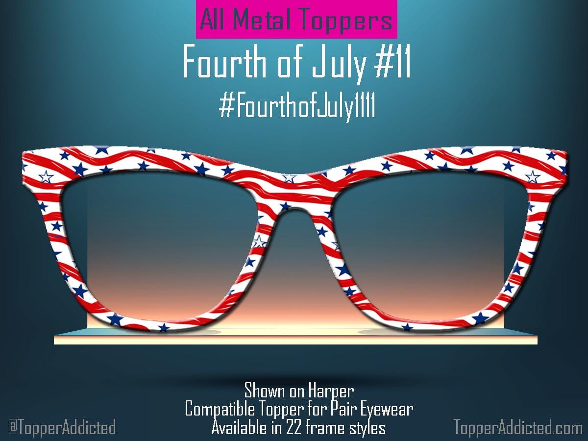 Freedom Waves – Wavy Flag-Inspired Patriotic Topper for Pair Eyewear- 4th of July Metal Topper Red, White and Blue - Ships FAST. Made in USA