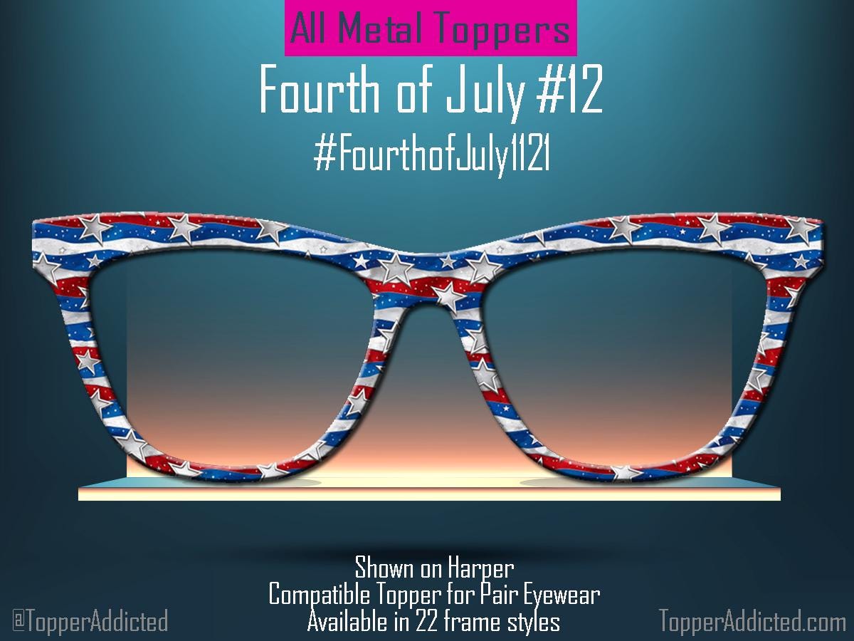 Liberty in Motion – Star-Spangled Wavy Flag Topper for Pair Eyewear - 4th of July Glasses Topper - Ships FAST. Patriotically Made in USA