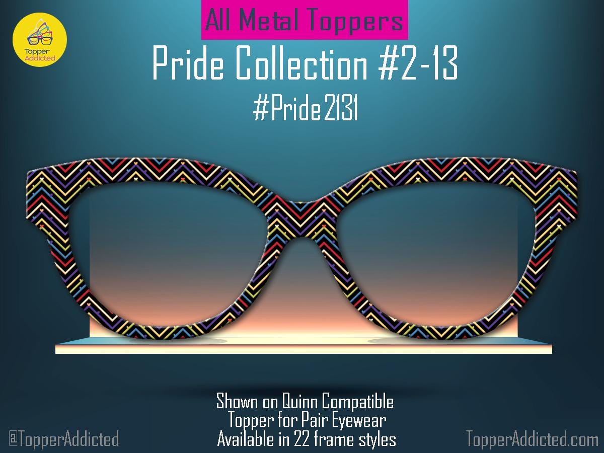 Neon Angles - Pride 2-13 Magnetic Thin Rainbow Chevrons on Black for Pair Eyewear - Ships FAST. Pride Month Topper