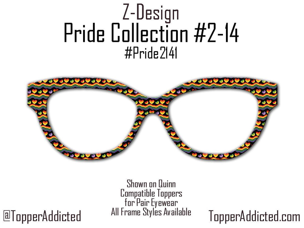 Love Pulse - Pride 2-14 Magnetic a heartbeat of rainbow hearts and waves on Black for Pair Eyewear - Ships FAST. Pride Month Topper