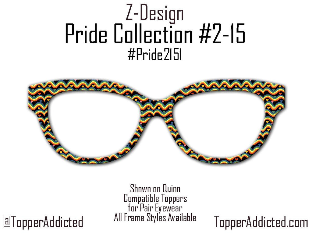 Groovy Love - Pride 2-15 Magnetic retro rainbow hearts and waves on Black for Pair Eyewear - Ships FAST. Pride Month Topper-Top Frame