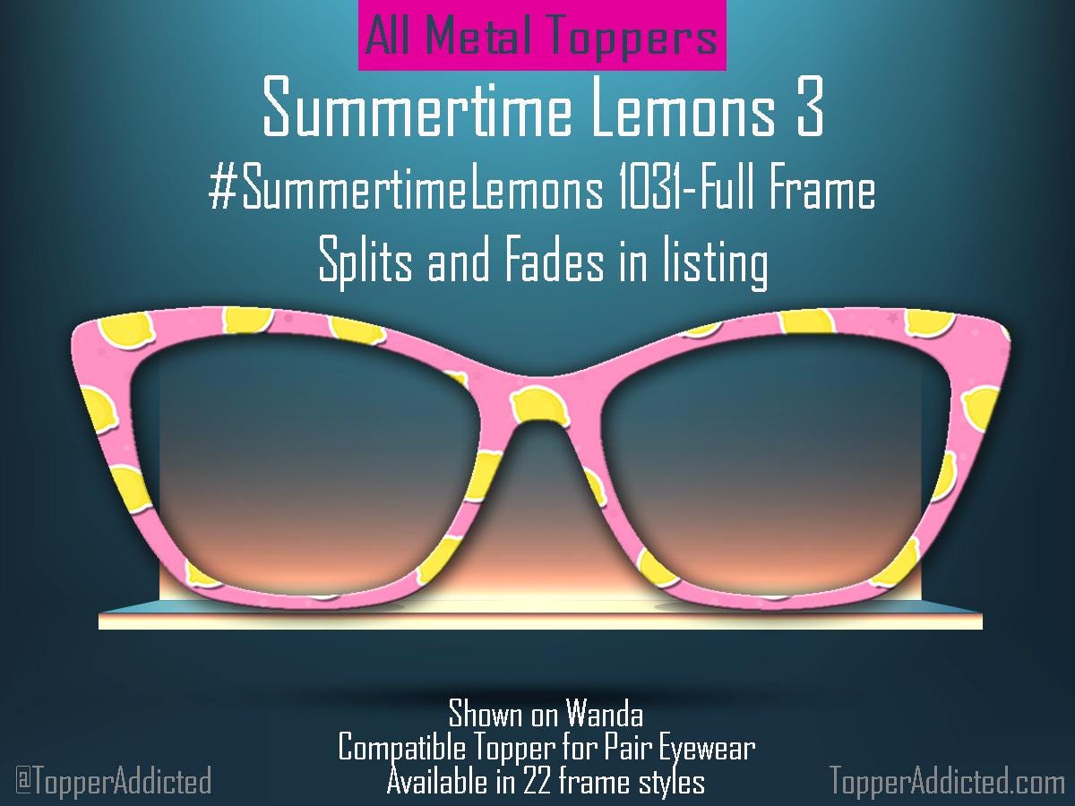Summertime Lemons Pink Topper for Pair Eyewear | Lemon Print on Bold Pink Background All frame styles available with Fades available