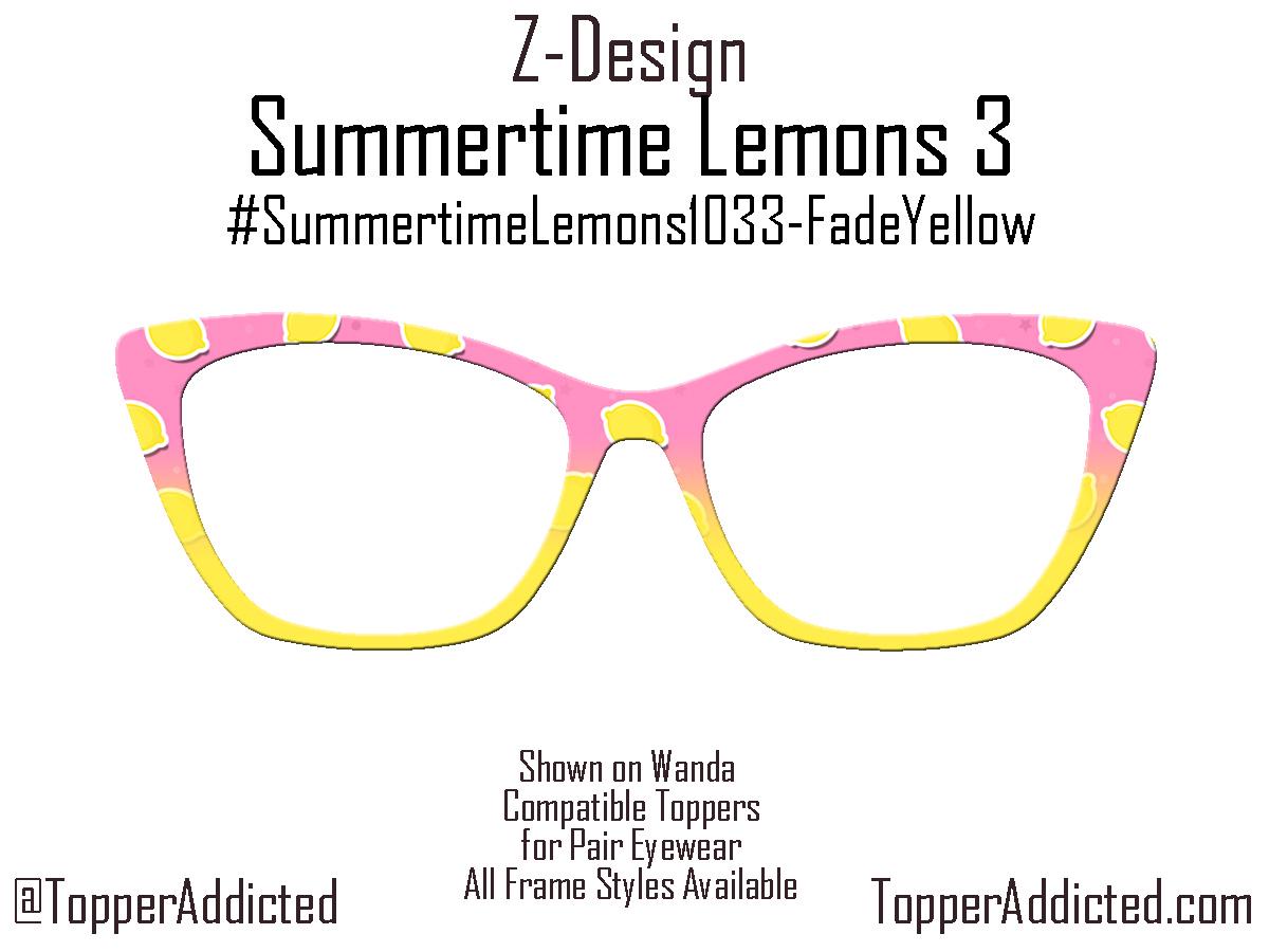 Summertime Lemons Pink Topper for Pair Eyewear | Lemon Print on Bold Pink Background All frame styles available with Fades available