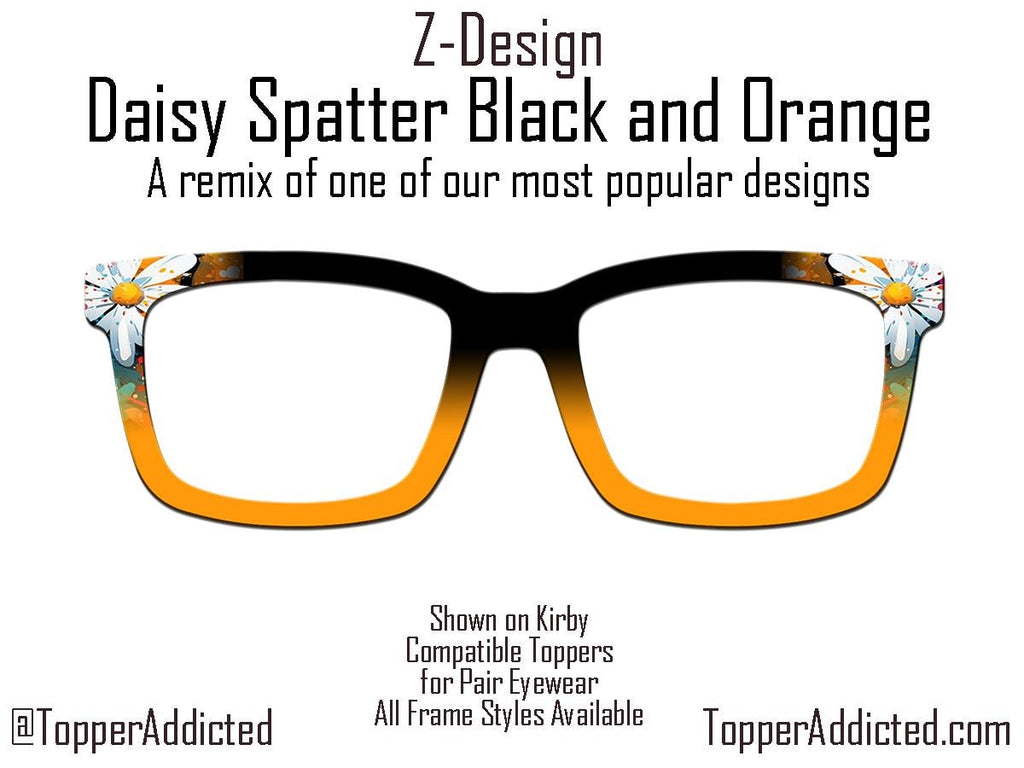 Daisy Spatter Black and Orange Topper for Pair Eyewear – All Metal Magnetic Cover – Compatible with All Frame Style - FASTEST shipping.