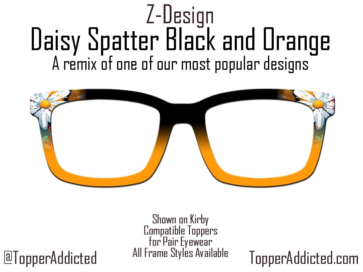 Daisy Spatter Black and Orange Topper for Pair Eyewear – All Metal Magnetic Cover – Compatible with All Frame Style - FASTEST shipping.