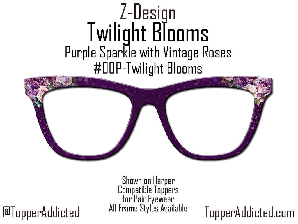 Twilight Bloom – Purple Bokeh Topper with Vintage Roses - Magnetic Metal Toppers for Pair Eyewear