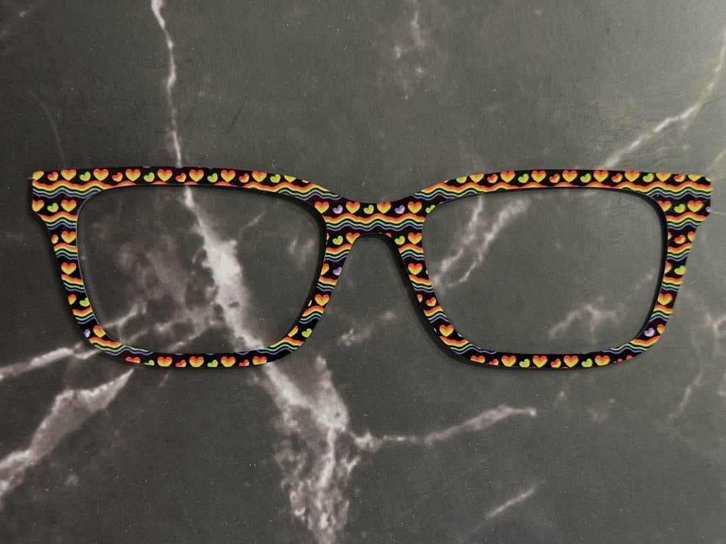 Groovy Love - Pride 2-15 Magnetic retro rainbow hearts and waves on Black for Pair Eyewear - Ships FAST. Pride Month Topper-Top Frame