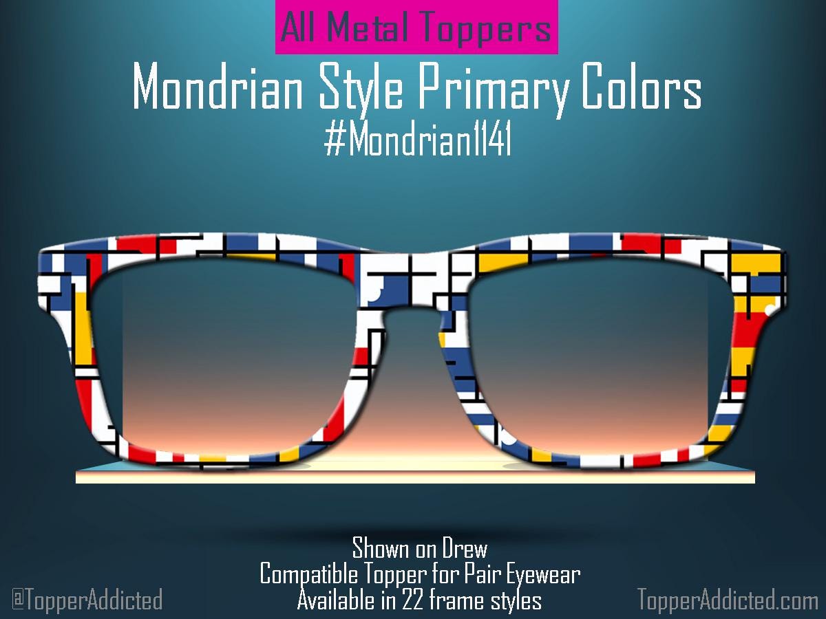 Mondrian Style Metal Topper for Pair Eyewear – Primary Colors Art
