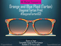 Orange and Blue Modern Diagonal Tartan – Metal Magnetic Topper for Pair Eyewear | Bold Diagonal Plaid printed glasses topper | Get It Fast