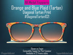 Orange and Blue Modern Diagonal Tartan – Metal Magnetic Topper for Pair Eyewear | Bold Diagonal Plaid printed glasses topper | Get It Fast