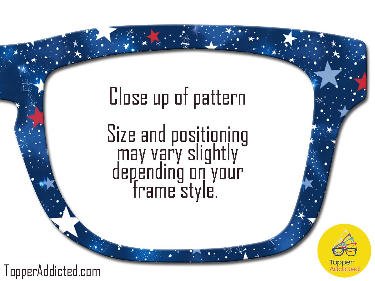 Star Filled Night USA – Deep Blue Patriotic Star Print Topper for Pair Eyewear - 4th of July Metal Topper Red, White and Blue - Ships FAST.