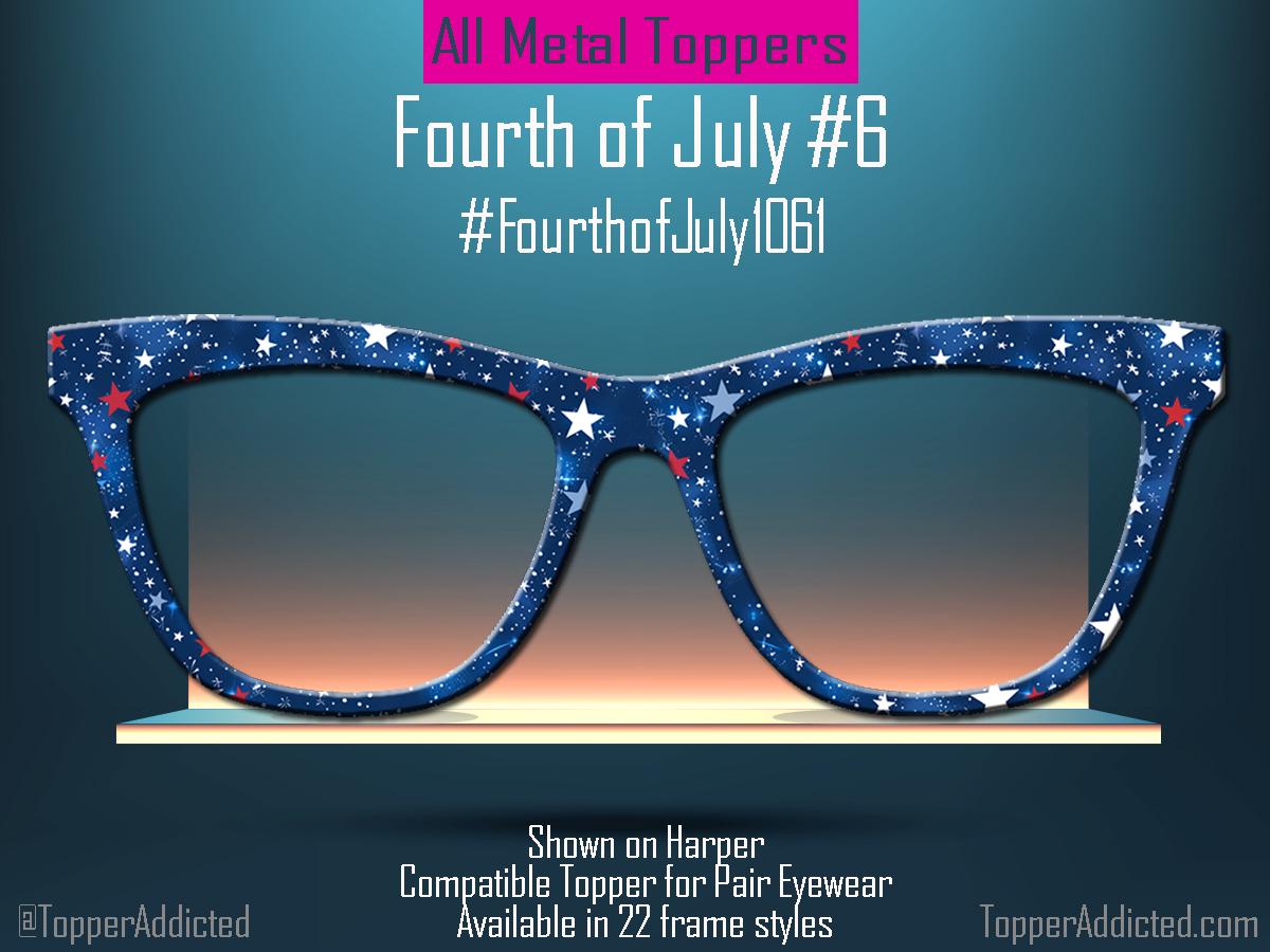 Star Filled Night USA – Deep Blue Patriotic Star Print Topper for Pair Eyewear - 4th of July Metal Topper Red, White and Blue - Ships FAST.