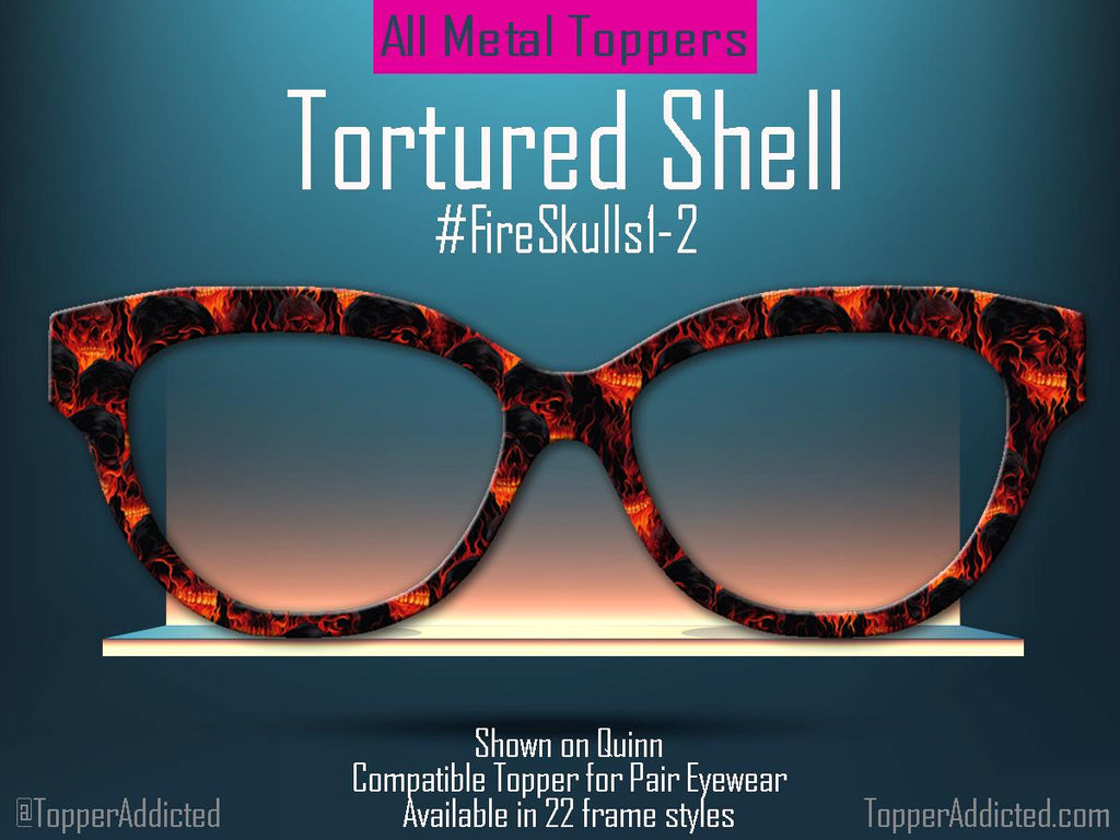 Tortured Shell – Fire Skull Pattern with a tortoiseshell look - Magnetic Toppers for Pair Eyewear - Goth - Metal look. Fast Shipping