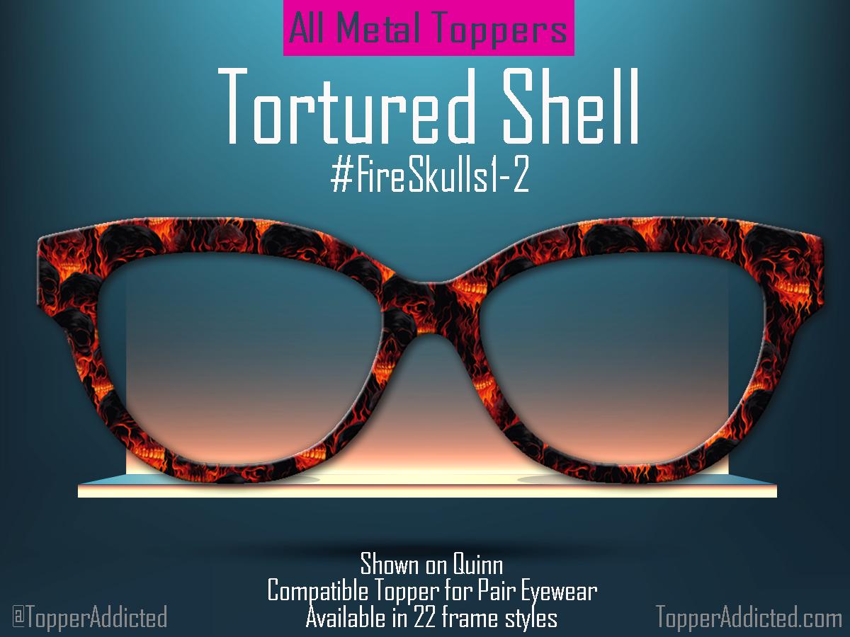 Tortured Shell – Fire Skull Pattern with a tortoiseshell look - Magnetic Toppers for Pair Eyewear - Goth - Metal look. Fast Shipping