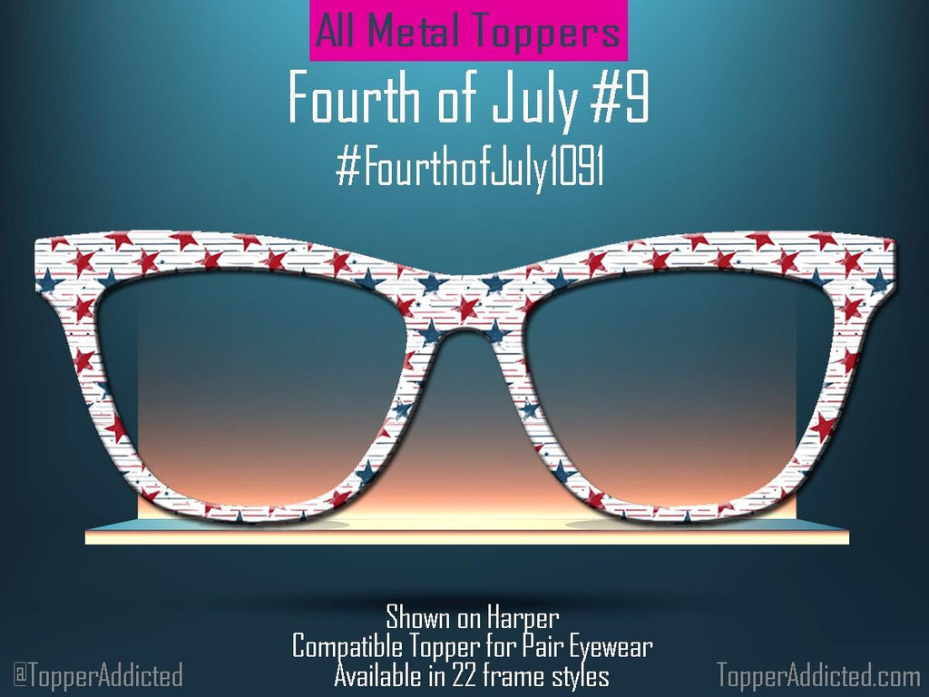 Subtle Stars & Vintage Lines – Retro Patriotic Topper for Pair Eyewear- 4th of July Metal Topper Red, White and Blue - Ships FAST. Patriotic