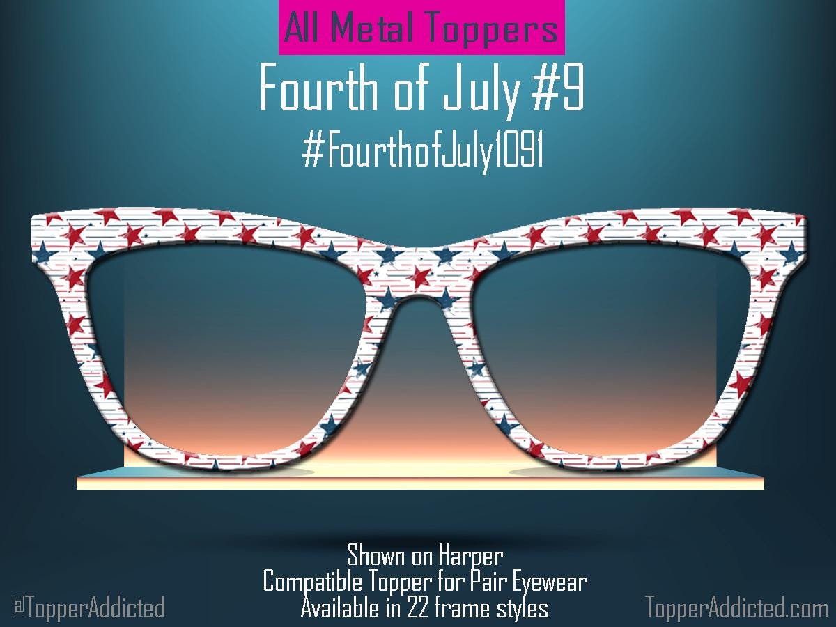 Subtle Stars & Vintage Lines – Retro Patriotic Topper for Pair Eyewear- 4th of July Metal Topper Red, White and Blue - Ships FAST. Patriotic