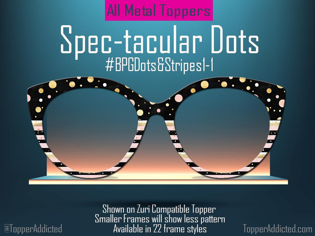 Spec-tacular Dots – Trending Black, Pink & Gold Dots + Stripes Topper | Metal Topper for Pair Eyewear | Fashionable Toppers - Fast Shipping