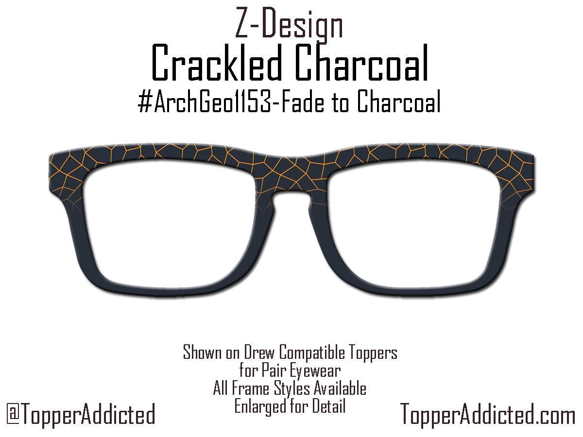 Crackled Charcoal – Magnetic Pair Eyewear Compatible Toppers with Fiery Geometric Orange Flair - All metal and shipped FAST from Texas USA