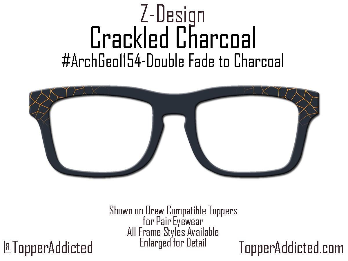 Crackled Charcoal – Magnetic Pair Eyewear Compatible Toppers with Fiery Geometric Orange Flair - All metal and shipped FAST from Texas USA