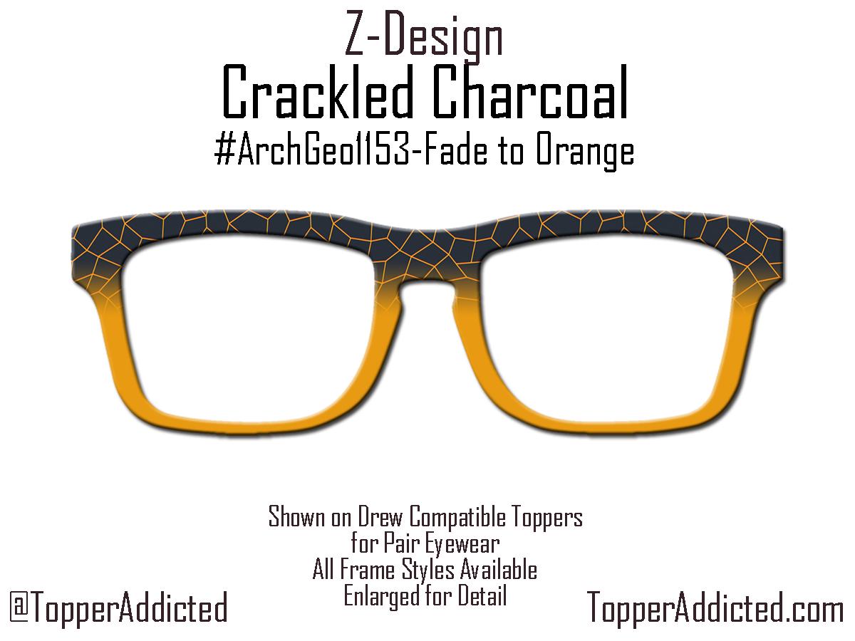 Crackled Charcoal – Magnetic Pair Eyewear Compatible Toppers with Fiery Geometric Orange Flair - All metal and shipped FAST from Texas USA