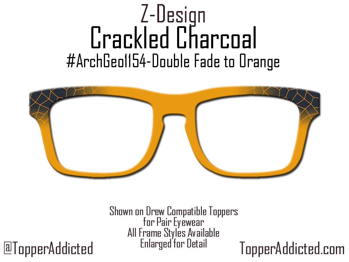 Crackled Charcoal – Magnetic Pair Eyewear Compatible Toppers with Fiery Geometric Orange Flair - All metal and shipped FAST from Texas USA