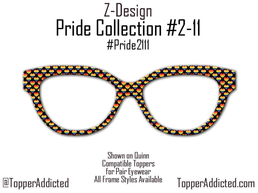 Hearts Aflame - Pride 2-11 Magnetic Rainbow Hearts on Black Topper for Pair Eyewear - Ships FAST. Subtle Pride