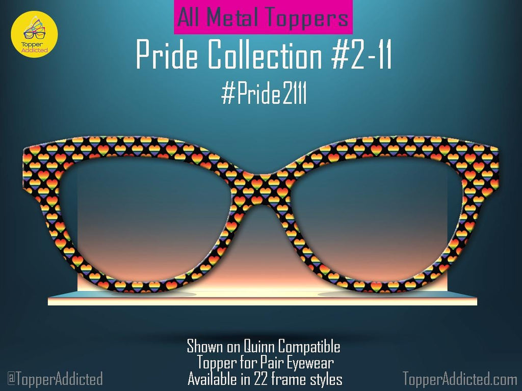 Hearts Aflame - Pride 2-11 Magnetic Rainbow Hearts on Black Topper for Pair Eyewear - Ships FAST. Subtle Pride