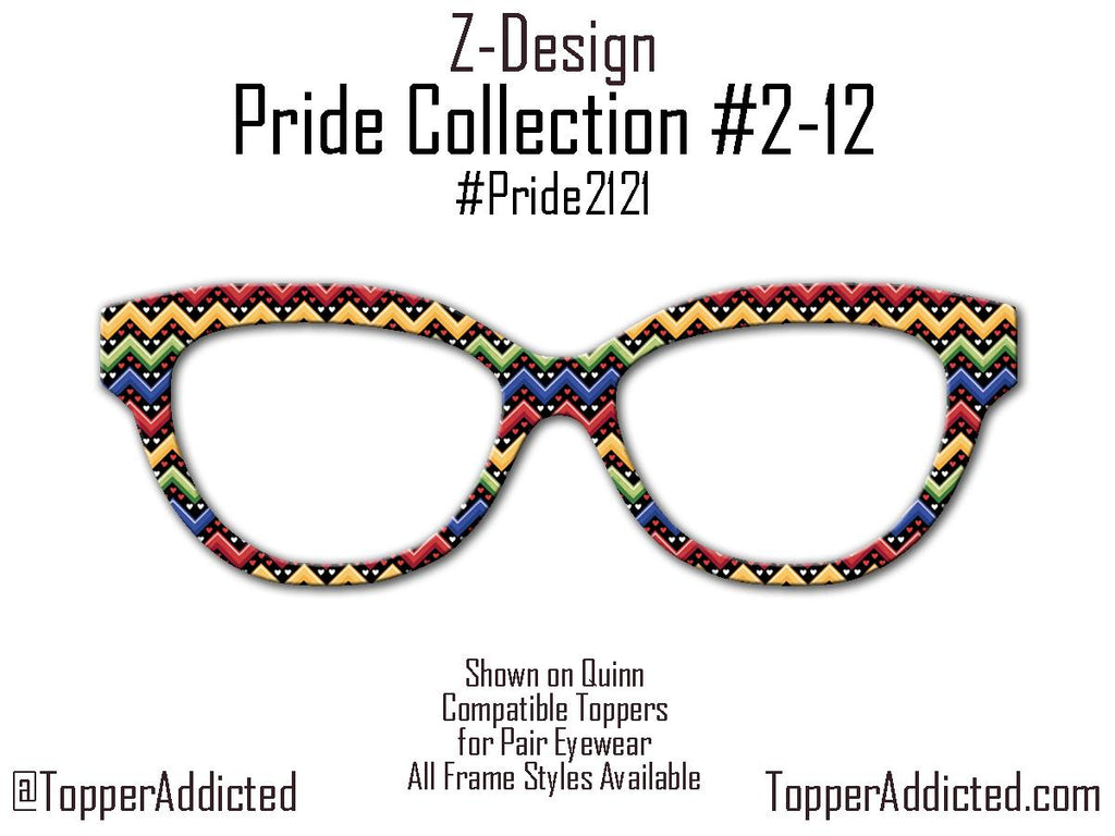 Rainbow Chevrons and hearts - Pride 2-12 Magnetic Rainbow Chevrons on Black for Pair Eyewear - Ships FAST. Pride Month Topper