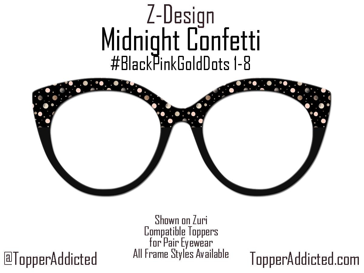 Midnight Confetti Magnetic Eyewear Topper – Pink, Gold & Taupe Dot Pattern for Pair Eyewear Frames - Bold and stylish Metal Topper - Fast.