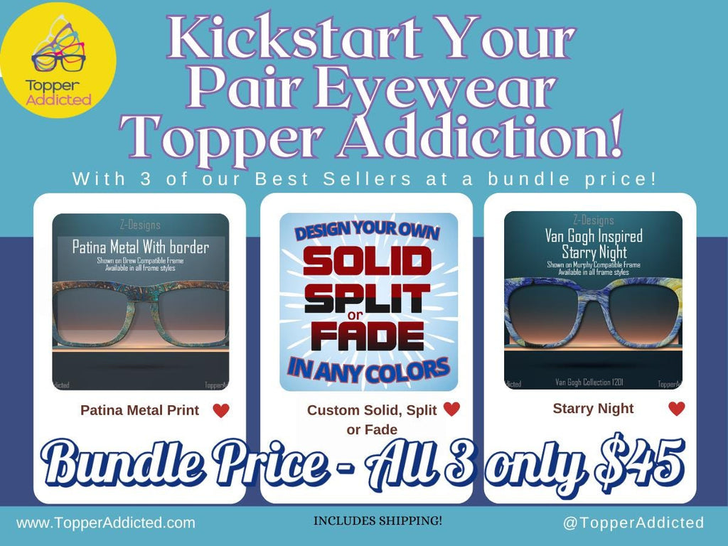Pair Eyewear Compatible Topper Starter Bundle - Get three toppers bundled at a special price. Copper Patina, Van Gogh and Solid Colors