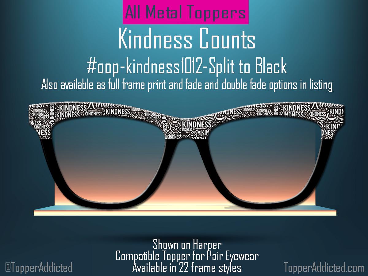 Kindness Counts Pair Eyewear Magnetic Toppers – Word Cloud Design, Black & White, Full Frame, Special pricing for next 50 sold.