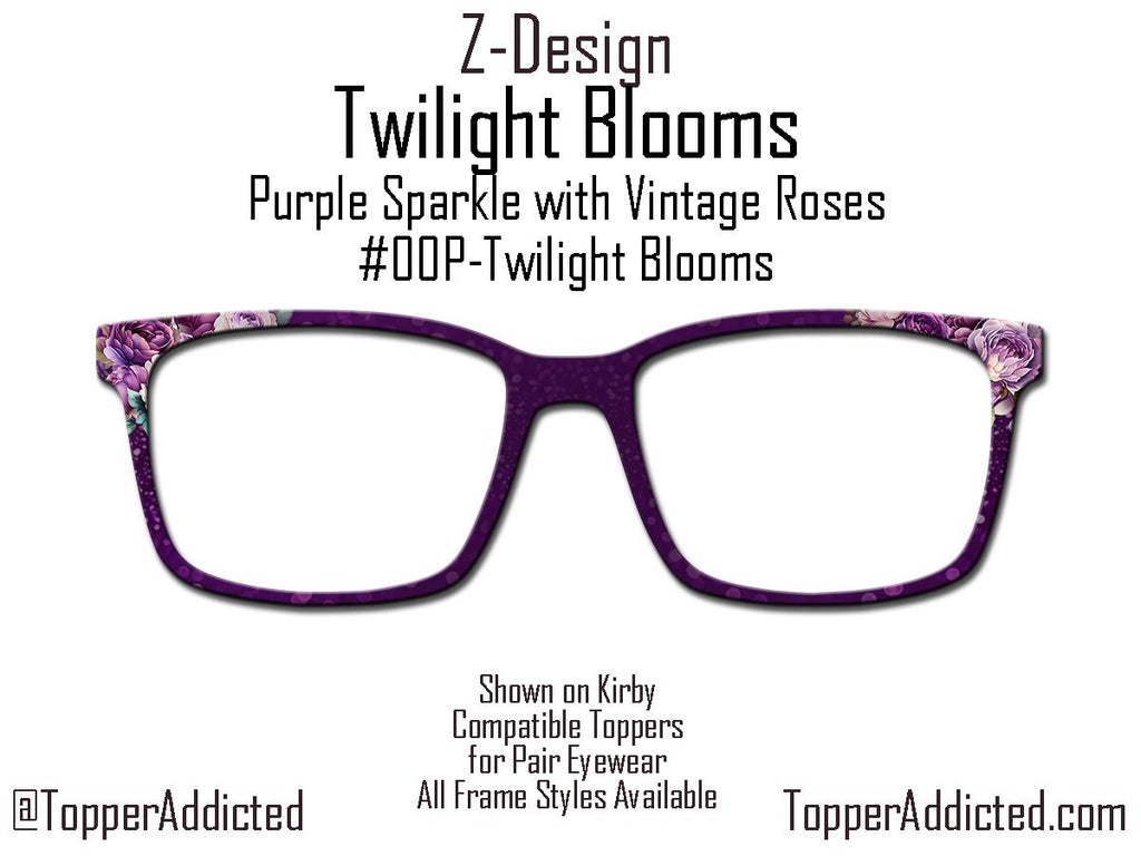 Twilight Bloom – Purple Bokeh Topper with Vintage Roses - Magnetic Metal Toppers for Pair Eyewear