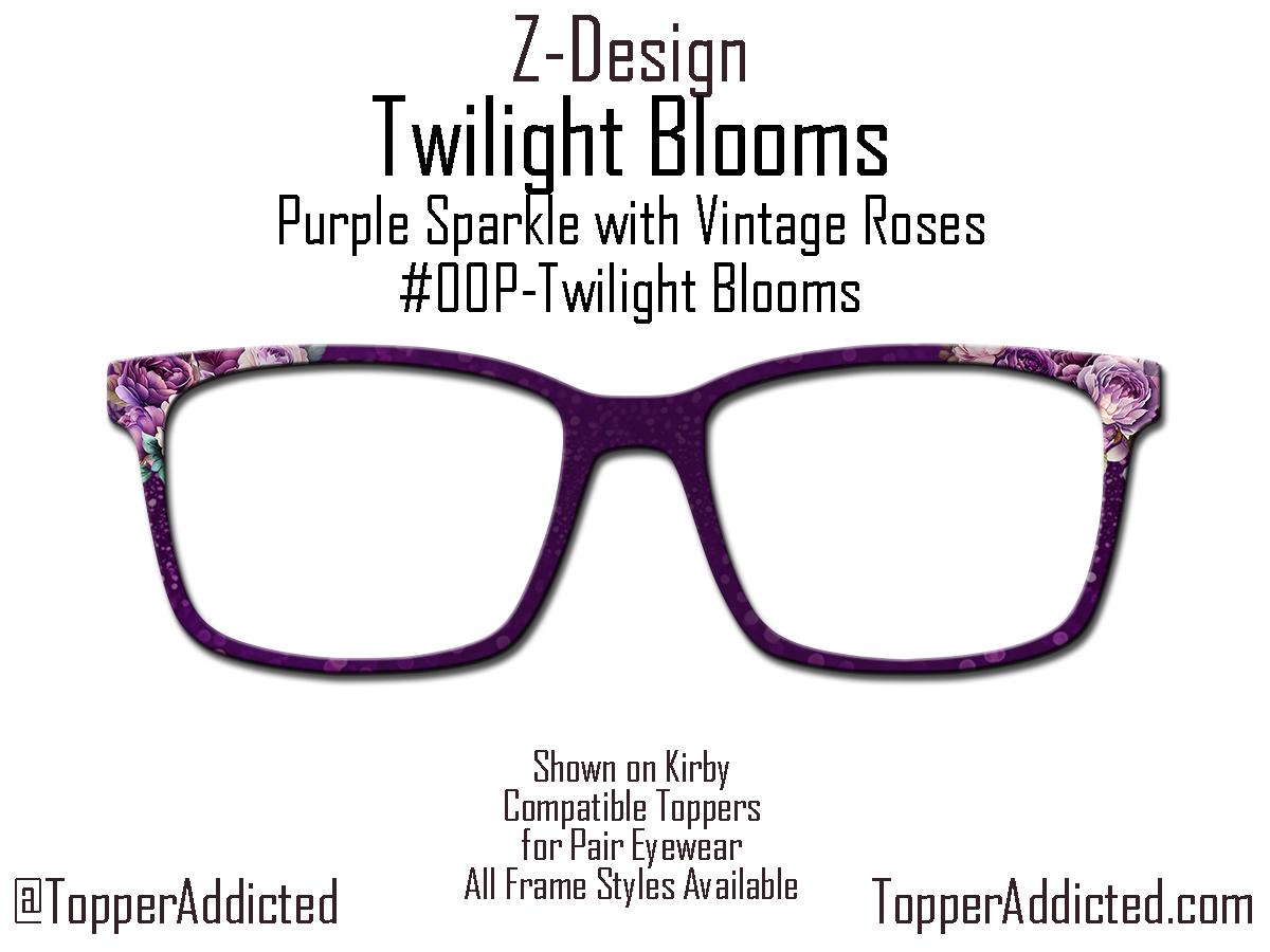 Twilight Bloom – Purple Bokeh Topper with Vintage Roses - Magnetic Metal Toppers for Pair Eyewear