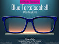 Dark Blue Tortoiseshell Metal Magnetic Toppers for Pair Eyewear shown on a backlit shelf with a blue and grey background.