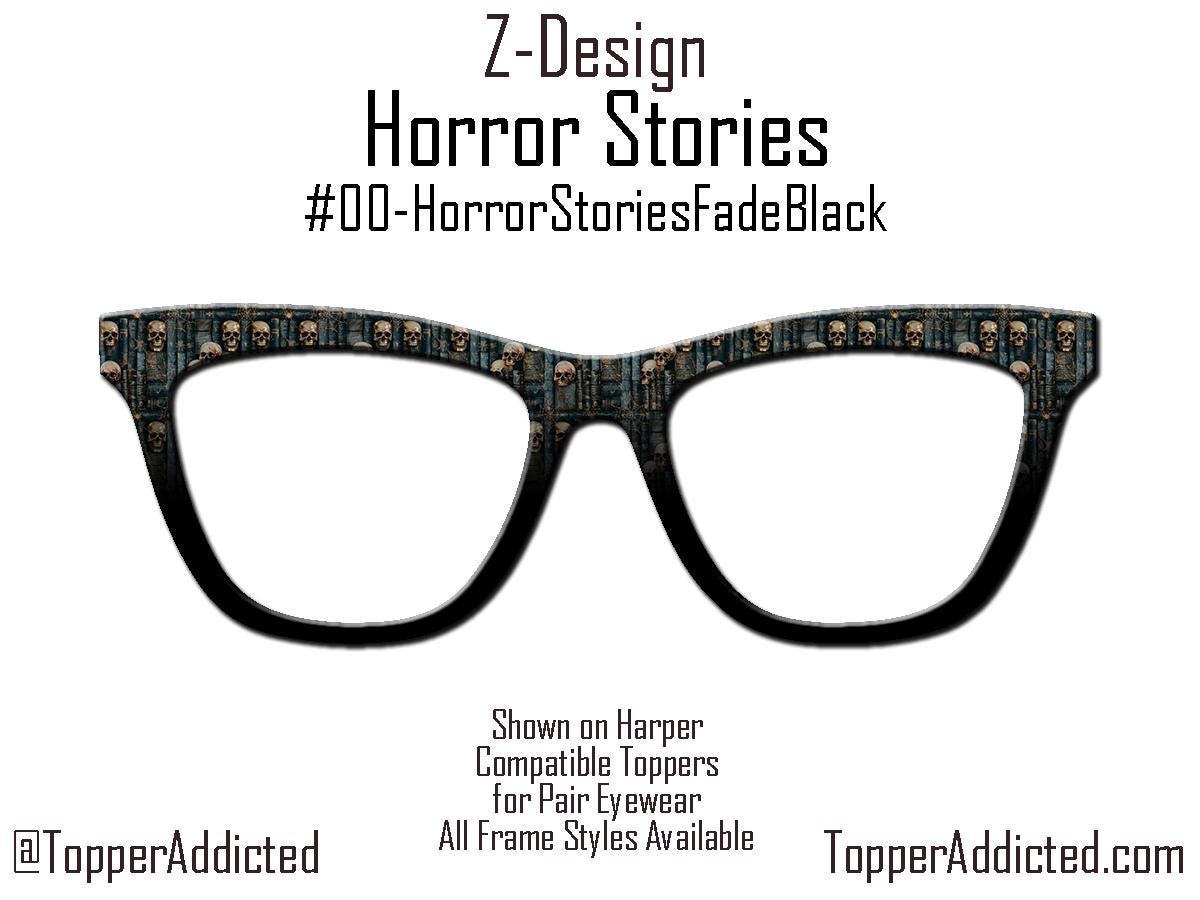 Horror Stories Metal Topper | Skulls & Books Magnetic Eyewear Topper | Fits All Pair Eyewear Frames | Goth Toppers - Spooky fast shipping