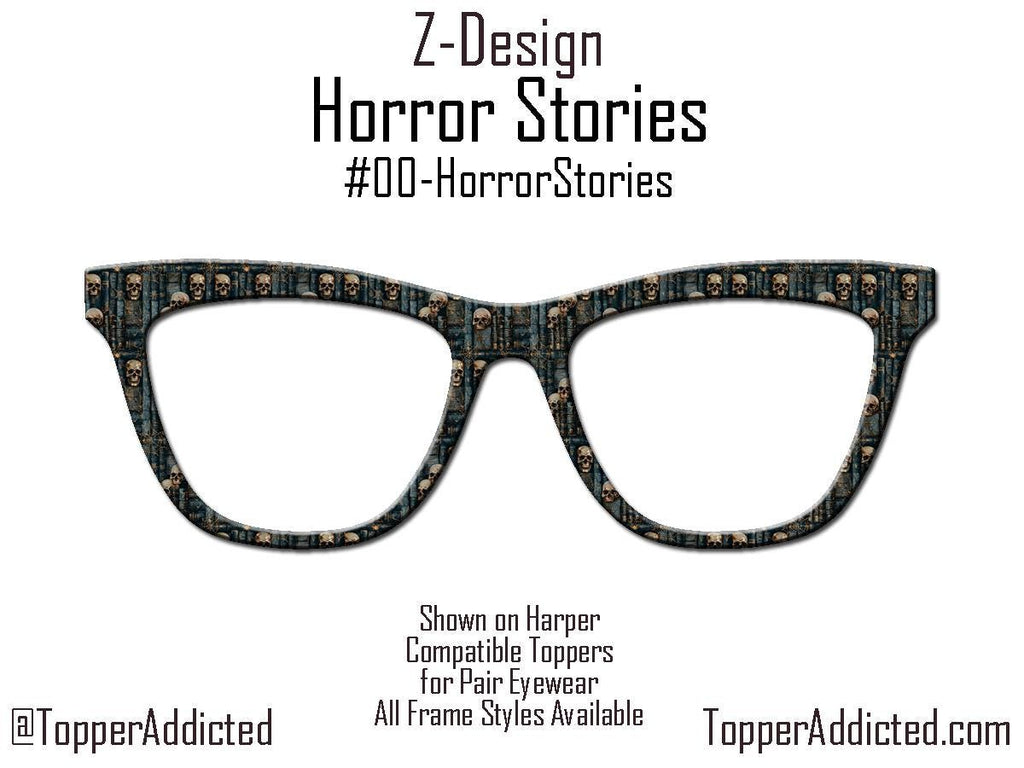 Horror Stories Metal Topper | Skulls & Books Magnetic Eyewear Topper | Fits All Pair Eyewear Frames | Goth Toppers - Spooky fast shipping