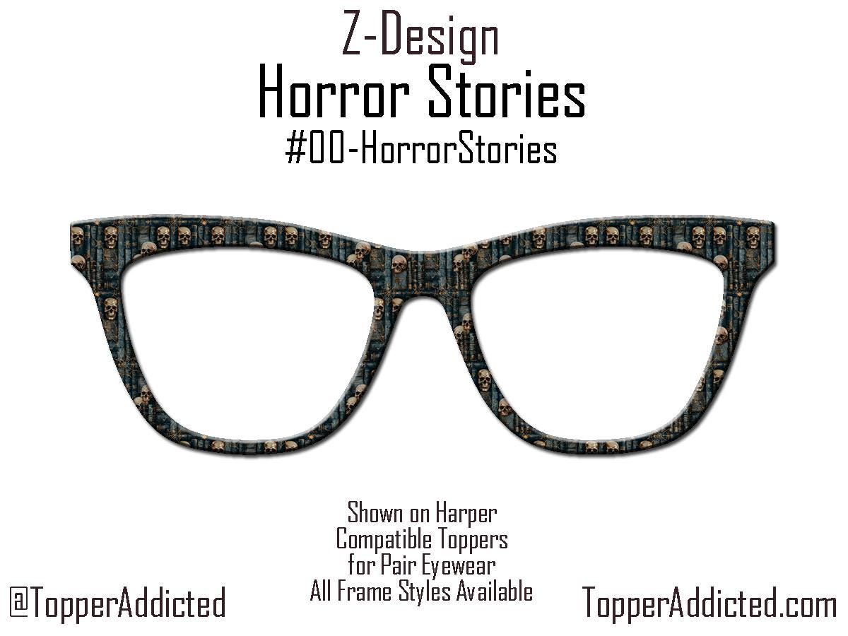 Horror Stories Metal Topper | Skulls & Books Magnetic Eyewear Topper | Fits All Pair Eyewear Frames | Goth Toppers - Spooky fast shipping