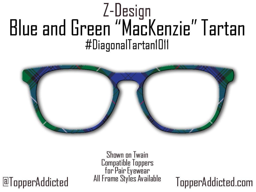 Blue & Green "MacKenzie" Diagonal Tartan – Metal Magnetic Topper for Pair Eyewear | Bold Diagonal Plaid printed glasses topper | Get It Fast