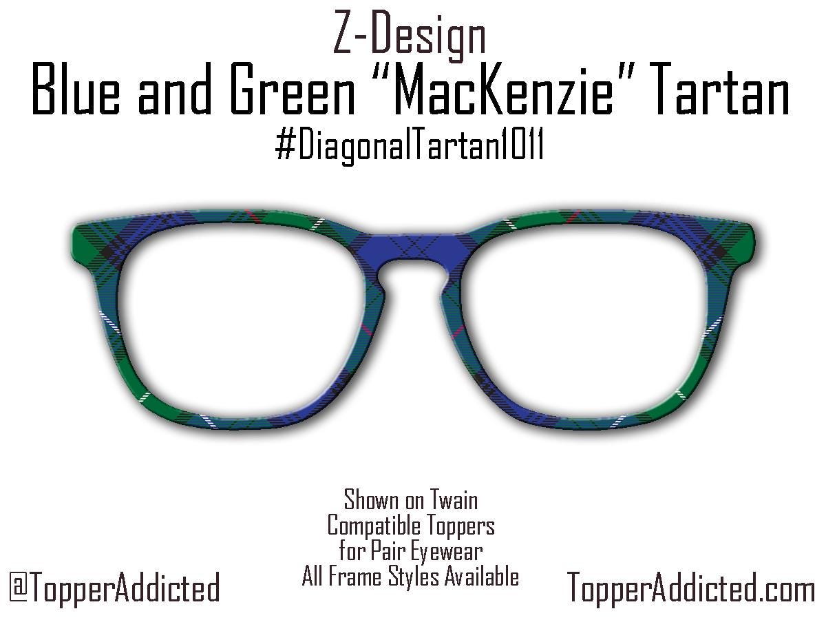 Blue & Green "MacKenzie" Diagonal Tartan – Metal Magnetic Topper for Pair Eyewear | Bold Diagonal Plaid printed glasses topper | Get It Fast