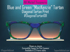 Blue & Green "MacKenzie" Diagonal Tartan – Metal Magnetic Topper for Pair Eyewear | Bold Diagonal Plaid printed glasses topper | Get It Fast