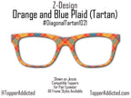 Orange and Blue Modern Diagonal Tartan – Metal Magnetic Topper for Pair Eyewear | Bold Diagonal Plaid printed glasses topper | Get It Fast