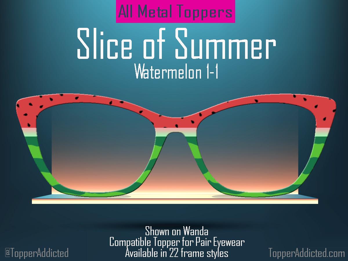 Slice of Summer – Watermelon-Themed Lightweight, thin, Metal Magnetic Toppers for Pair Eyewear | Fast shipping. Pefect picnic top frame